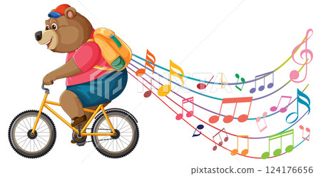 Bear Riding Bicycle with Musical Notes Bear Riding Bicycle with Musical Notes 124176656