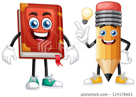 Cheerful Book and Pencil Characters Cheerful Book and Pencil Characters 124176661