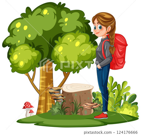 Girl Exploring Nature with Backpack Girl Exploring Nature with Backpack 124176666