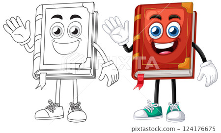 Cheerful Cartoon Book Character Duo Cheerful Cartoon Book Character Duo 124176675