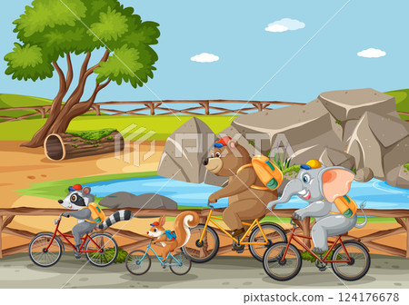 Animals Enjoying a Fun Bike Ride Animals Enjoying a Fun Bike Ride 124176678