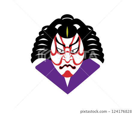 身穿紅色隈取服的歌舞伎演員的插圖 124176828