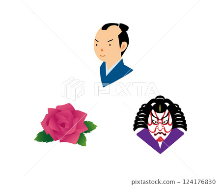 Illustration set of first dream (chonmage, rose, kabuki) Illustration set of first dream (chonmage, rose, kabuki) 124176830