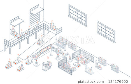 Smart logistics combines warehouse management with wireless technology and automated robots AGVs and AMRs for efficient material handling. Smart logistics combines warehouse management with wireless technology and automated robots AGVs and AMRs for efficient material handling. 124176900