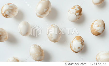 A minimalist background of chic and stylish colorful Easter eggs A minimalist background of chic and stylish colorful Easter eggs 124177153