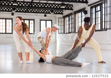 dancers training in a dance studio dancers training in a dance studio 124177515
