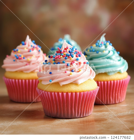 A collection of beautifully decorated cupcakes in various styles, perfect for dessert and celebration themes 124177682