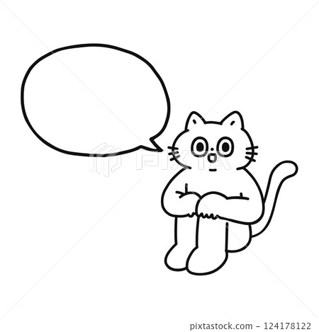 坐著的逗貓與語音泡泡線畫 124178122