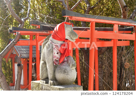 Photographing the grounds of Omori Inari Shrine in Hakodate, Hokkaido in early spring 124178204