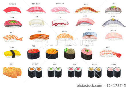 Sushi illustration set Sushi illustration set 124178745