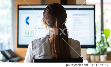 Businesswoman concentrating on data analysis Businesswoman concentrating on data analysis 124179157