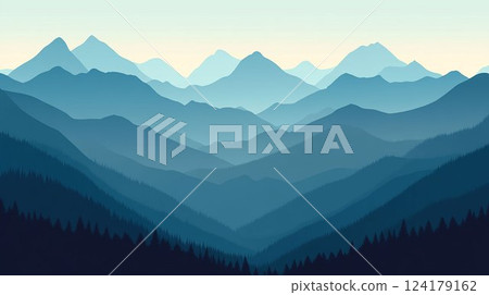 Landscape illustration of overlapping mountains 124179162