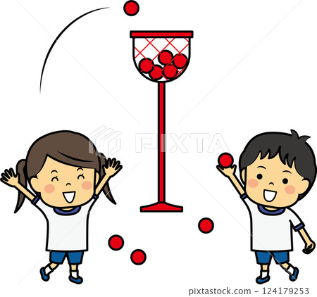 Boys and girls playing ball throwing 124179253