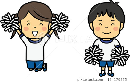 Boys and girls cheering with pom-poms 124179255