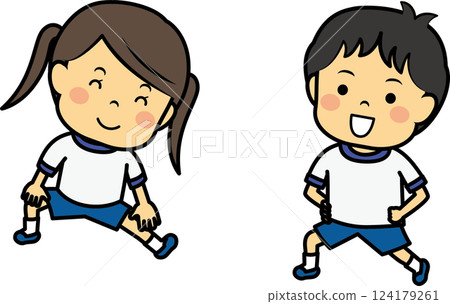 Male and female children doing gymnastics 124179261