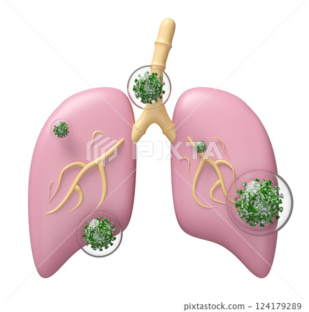 3d realistic human lung with virus isolated. world pneumonia day, check lung health, organs concept, 3d illustration render 124179289