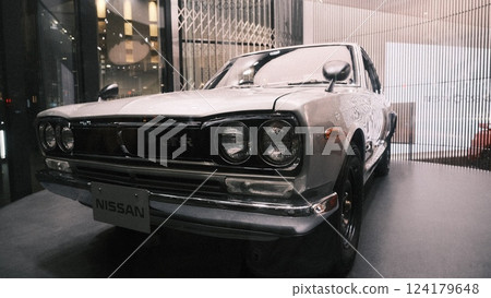 A car on display at the Nissan Gallery in Ginza A car on display at the Nissan Gallery in Ginza 124179648