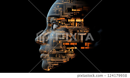 Futuristic face of artificial intelligence made up of digital data 124179938