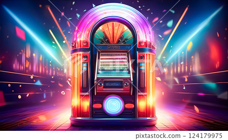 霓虹燈復古點唱機 124179975