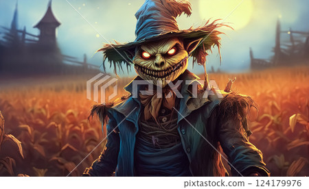 笑南瓜怪物和萬聖節日落 笑南瓜怪物和萬聖節日落 124179976