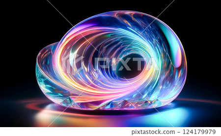 A transparent glass spiral object that shines in rainbow colors A transparent glass spiral object that shines in rainbow colors 124179979