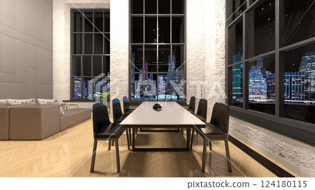 Living room with night view Living room with night view 124180115