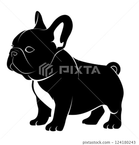 cute logo featuring silhouette of French Bulldog, showcasing its distinctive features and playful stance. This logo captures essence of this beloved breed, making it perfect for pet related 124180243