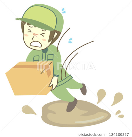 Male delivery man slipping on oil stains 124180257