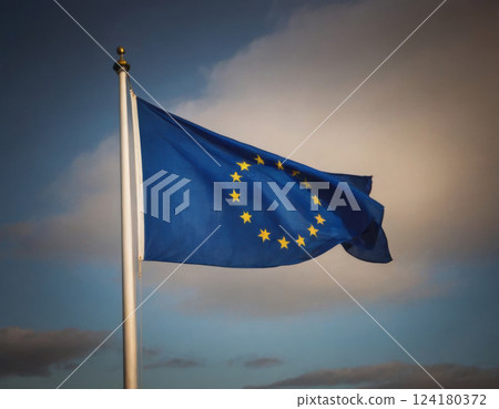 European Union flag, patriotic background. 124180372