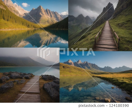 Collage of beautiful mountain landscapes. 124180390