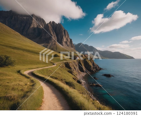 Mountains and river, autumn landscape. Mountains and river, autumn landscape. 124180391