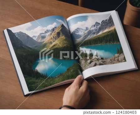Brochure with beautiful mountain landscape. 124180403