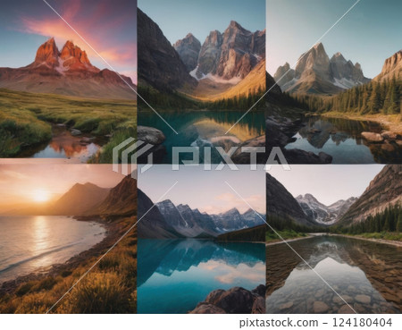 Collage of beautiful mountain landscapes. 124180404