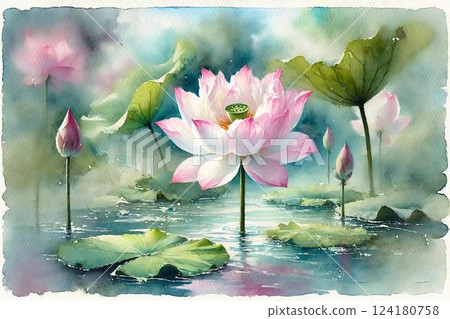 Lotus flower and lotus pond 124180758
