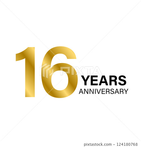 16 years anniversary gold icon vector for graphic design, logo, website, social media, mobile app, UI illustration 124180768