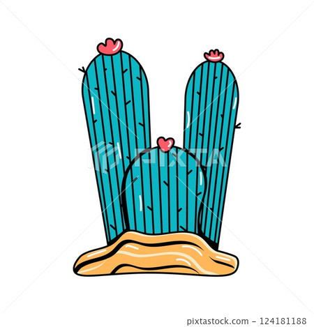Cactus icon in retro style. Abstract symbol of desert. Flat vector illustration isolated on white background Cactus icon in retro style. Abstract symbol of desert. Flat vector illustration isolated on white background 124181188