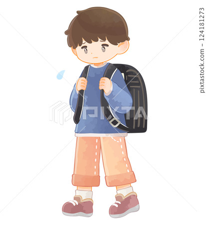 A boy in elementary school with a backpack A boy in elementary school with a backpack 124181273