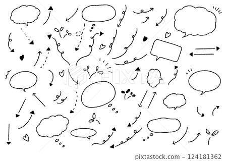 一組可愛的手繪氣泡和箭頭 124181362