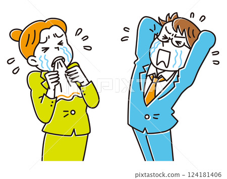 Illustration set of young male and female businessmen crying and regretting 124181406