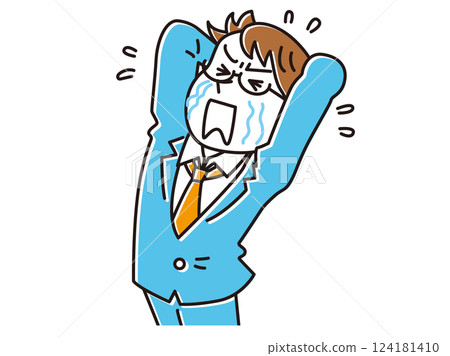 一位年輕男性商人沮喪地哭泣的插圖 124181410