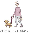 Illustration of a man walking a dog 124181457