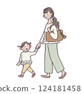 Illustration of a woman walking with a child 124181458