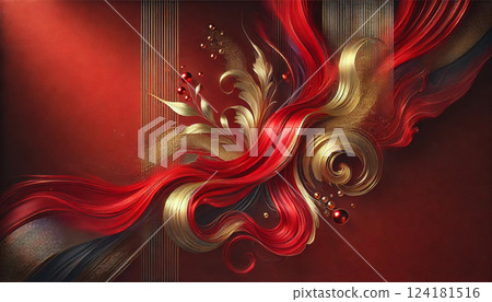 紅色與金色的光輝交相輝映的華麗抽象畫～激情與閃耀的優雅～ 124181516