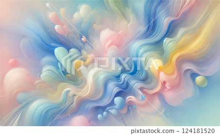 多種色彩以淡藍色融合的溫柔抽象畫 - 藍天中舞動的彩色燈光的溫柔 124181520