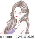 身穿洋裝、長髮微笑的年輕女子 124181686
