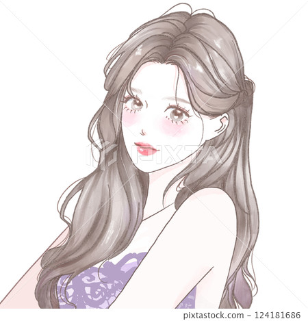 Smiling young woman with long hair wearing a dress Smiling young woman with long hair wearing a dress 124181686