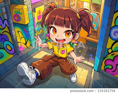 A lively girl walking through the city 124181759