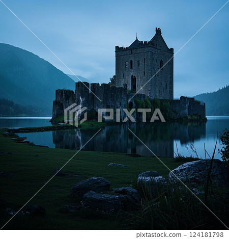 A castle on the surface of the water 124181798