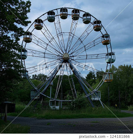 廢棄遊樂園裡的摩天輪 124181866