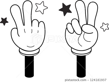 可愛的人物風格手部插圖:兩根手指向上呈剪刀狀 可愛的人物風格手部插圖:兩根手指向上呈剪刀狀 124181937